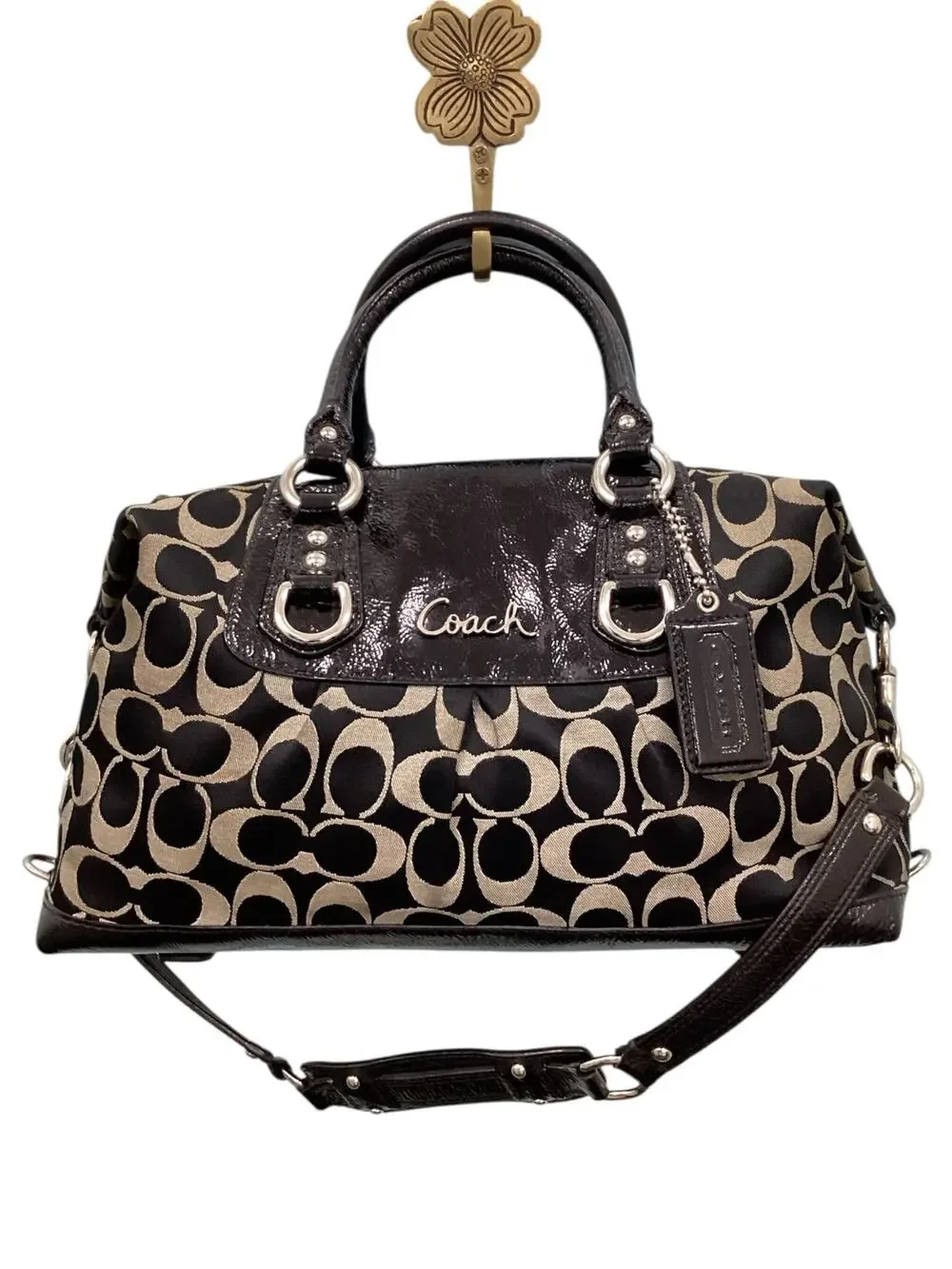 Coach Bag Ashley Satchel Black & Silver F15443